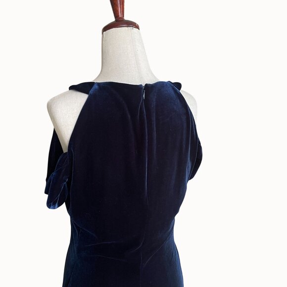Ralph Lauren Blue Stretch Velvet Off Shoulder Midi Sheath Cocktail Dress Size 8 - Picture 11 of 11